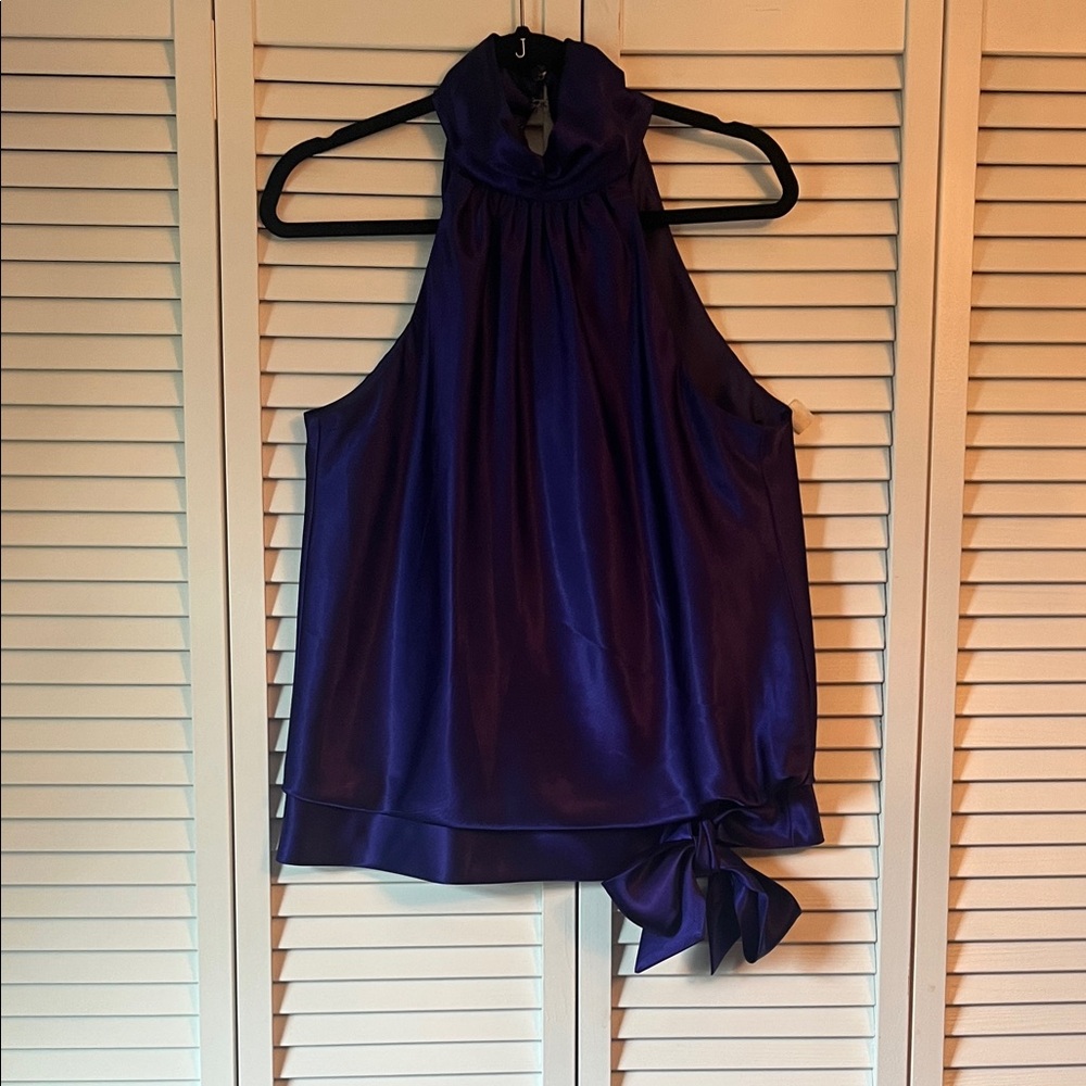 Sleek Satin Halter Blouse in Deep Blue